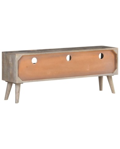 Meuble TV Gris 130x35x51 cm Bois massif de manguier brut