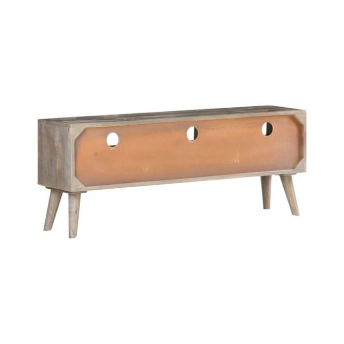 Meuble TV Gris 130x35x51 cm Bois massif de manguier brut