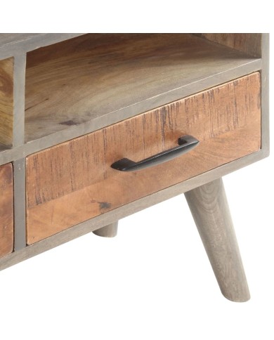 Meuble TV Gris 130x35x51 cm Bois massif de manguier brut