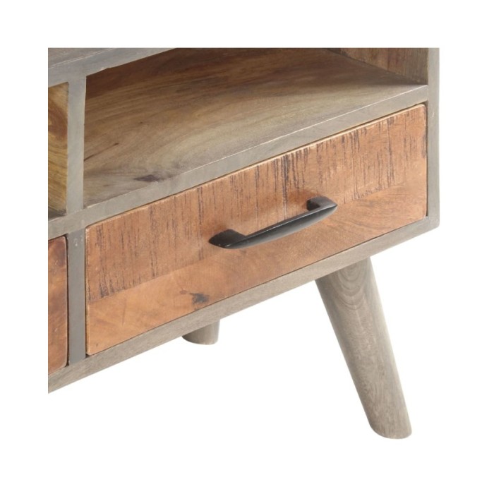 Meuble TV Gris 130x35x51 cm Bois massif de manguier brut
