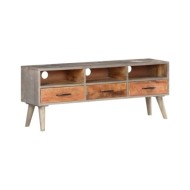 Meuble TV Gris 130x35x51 cm Bois massif de manguier brut