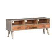 Meuble TV Gris 130x35x51 cm Bois massif de manguier brut