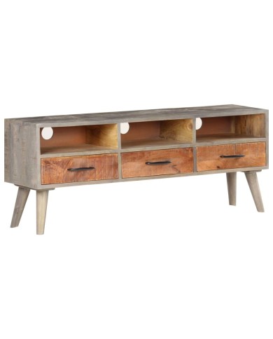 Meuble TV Gris 130x35x51 cm Bois massif de manguier brut
