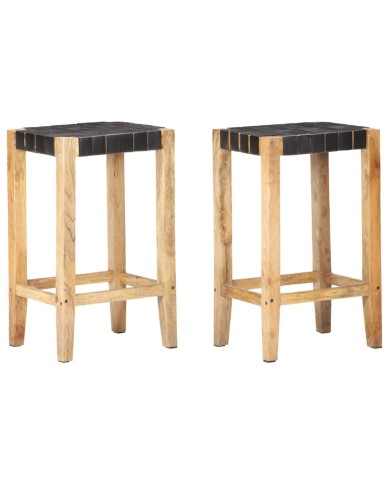Tabourets de bar 2 pcs Noir Cuir véritable 75 cm
