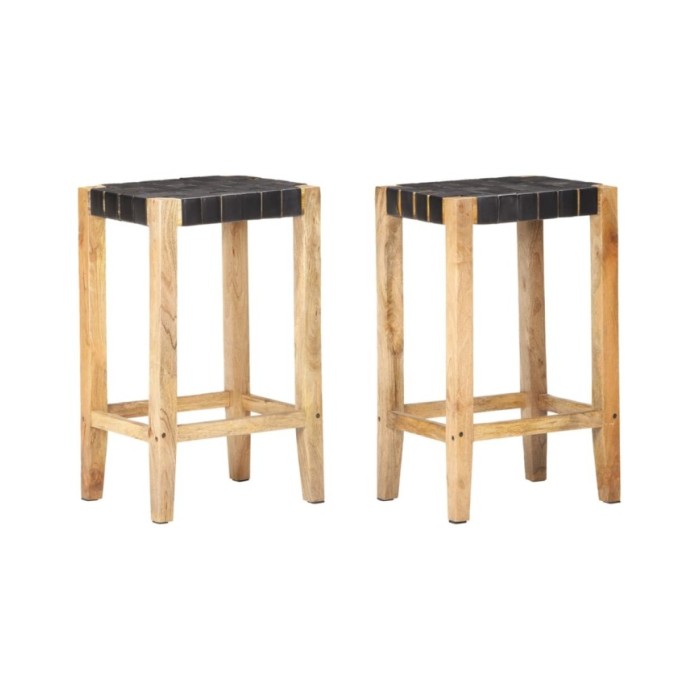 Tabourets de bar 2 pcs Noir Cuir véritable 75 cm