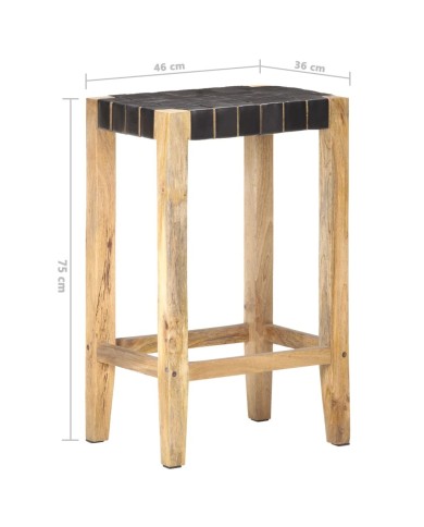 Tabourets de bar 2 pcs Noir Cuir véritable 75 cm