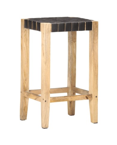 Tabourets de bar 2 pcs Noir Cuir véritable 75 cm