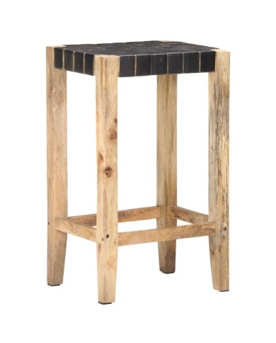 Tabourets de bar 2 pcs Noir Cuir véritable 75 cm