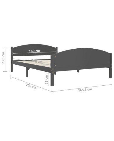 Cadre de lit Gris foncé Bois de pin massif 160x200 cm