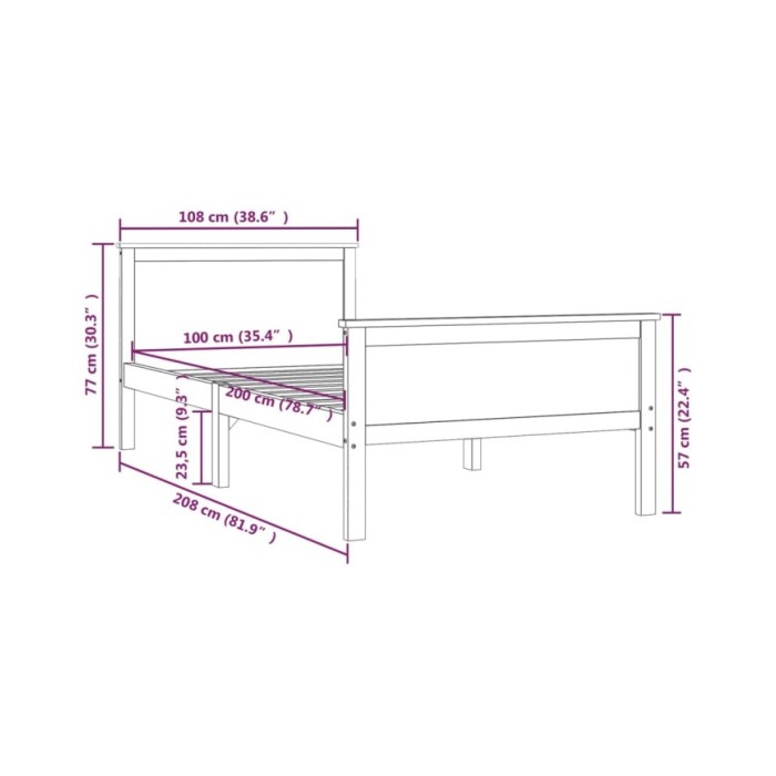 Cadre de lit Bois de pin massif 100x200 cm