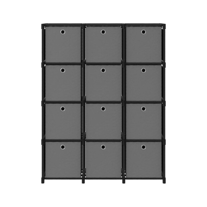 Étagère à 12 cubes avec boîtes Noir 103x30x141 cm Tissu