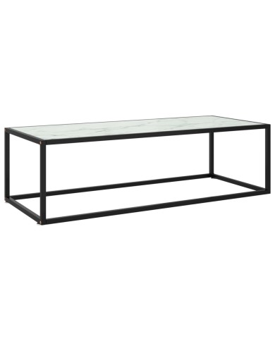 Table basse Noir avec verre marbre blanc 120x50x35 cm