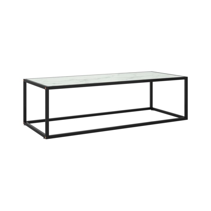 Table basse Noir avec verre marbre blanc 120x50x35 cm