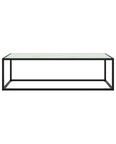 Table basse Noir avec verre marbre blanc 120x50x35 cm