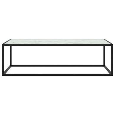 Table basse Noir avec verre marbre blanc 120x50x35 cm