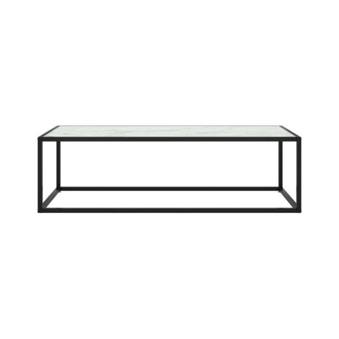 Table basse Noir avec verre marbre blanc 120x50x35 cm