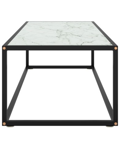 Table basse Noir avec verre marbre blanc 120x50x35 cm