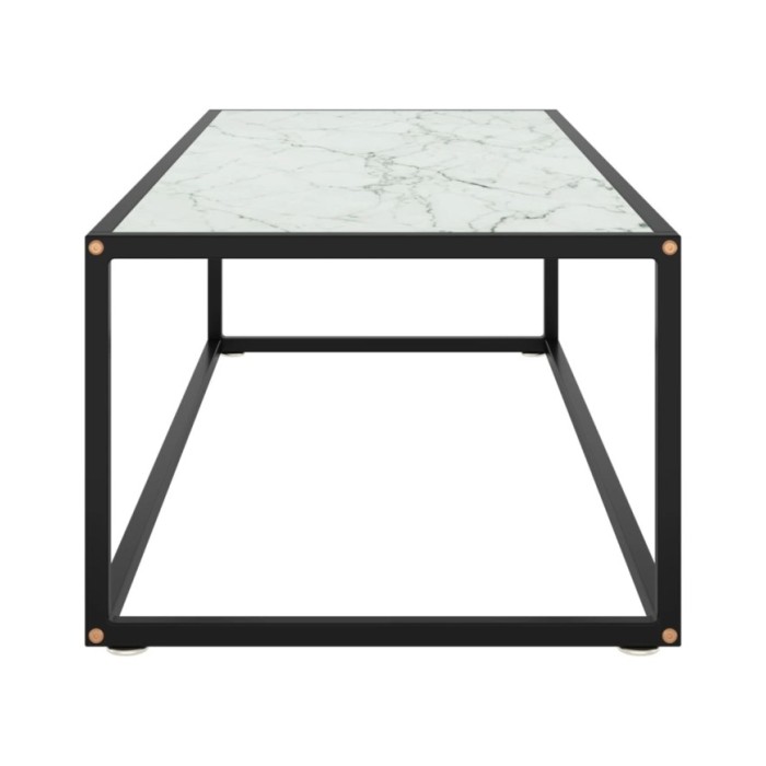 Table basse Noir avec verre marbre blanc 120x50x35 cm