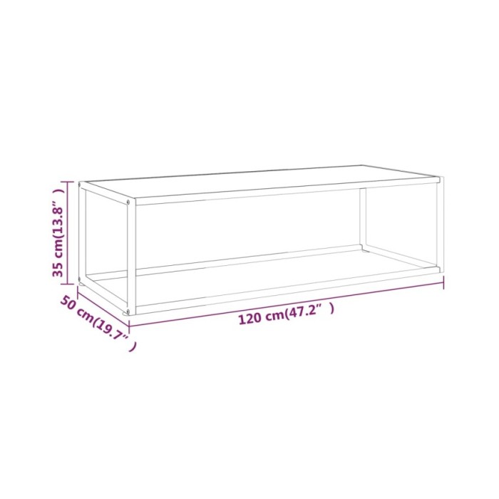 Table basse Noir avec verre marbre blanc 120x50x35 cm