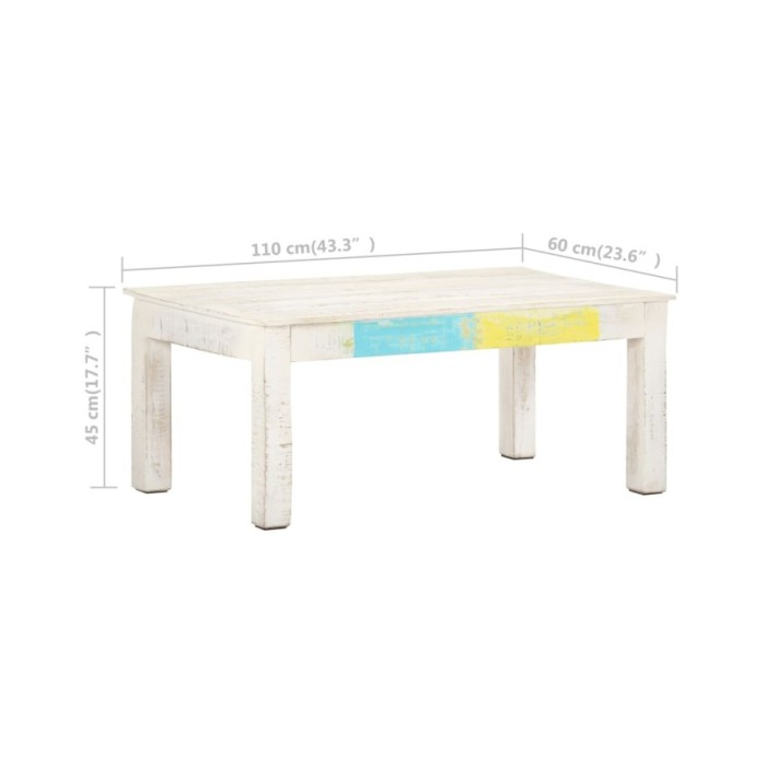Table basse Blanc 110x60x45 cm Bois de manguier massif