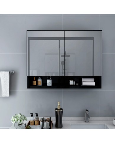 Armoire à miroir de salle de bain LED Noir 80x15x60 cm MDF