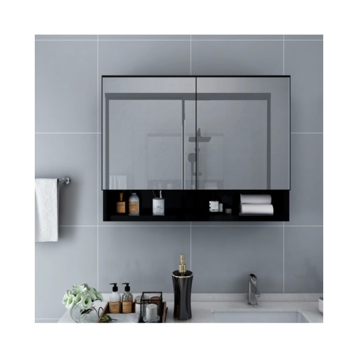 Armoire à miroir de salle de bain LED Noir 80x15x60 cm MDF