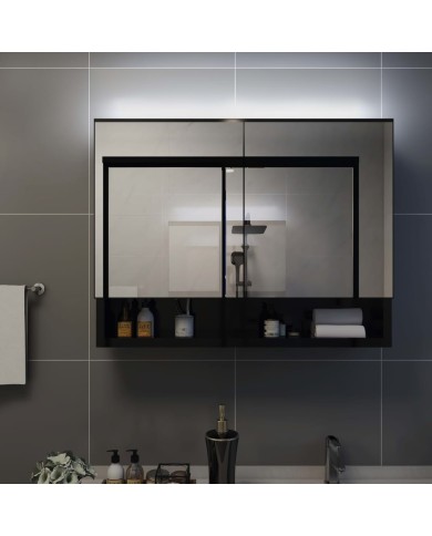 Armoire à miroir de salle de bain LED Noir 80x15x60 cm MDF