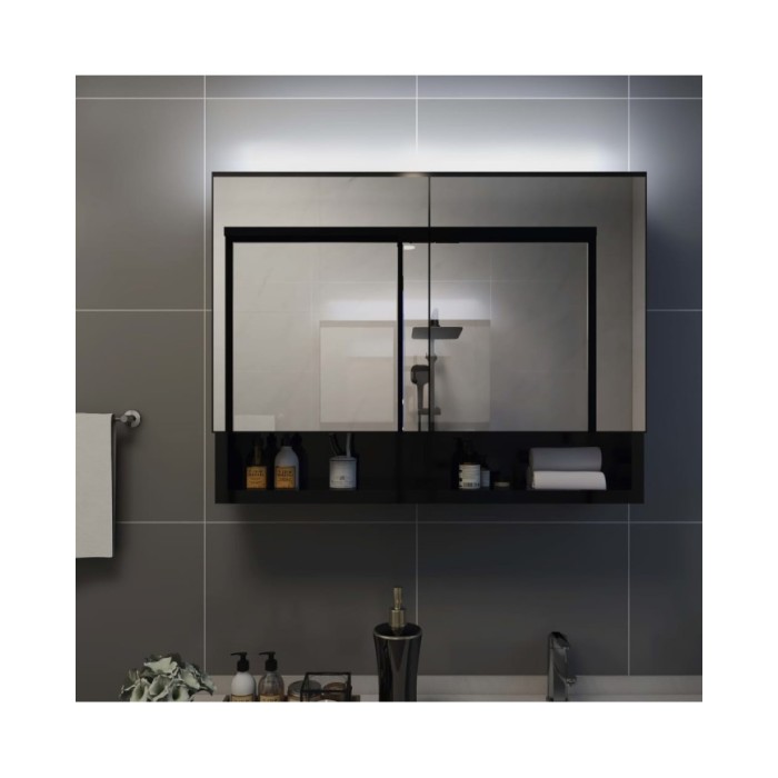 Armoire à miroir de salle de bain LED Noir 80x15x60 cm MDF