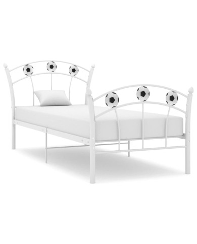 Cadre de lit avec design de football Blanc Métal 90x200 cm