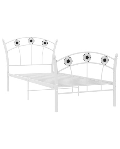 Cadre de lit avec design de football Blanc Métal 90x200 cm