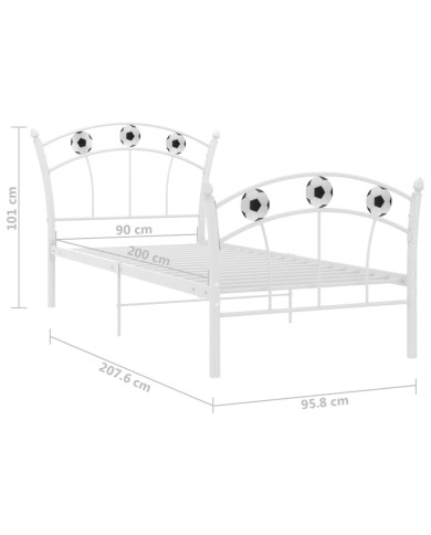 Cadre de lit avec design de football Blanc Métal 90x200 cm
