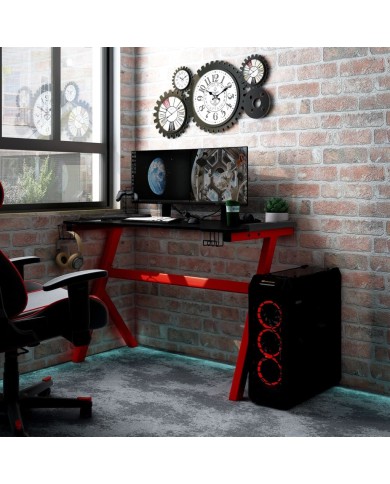 Bureau de jeu à LED en forme de Y Noir et rouge 110x60x75 cm