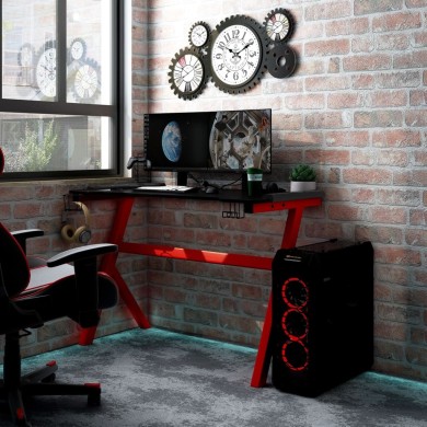 Bureau de jeu à LED en forme de Y Noir et rouge 110x60x75 cm