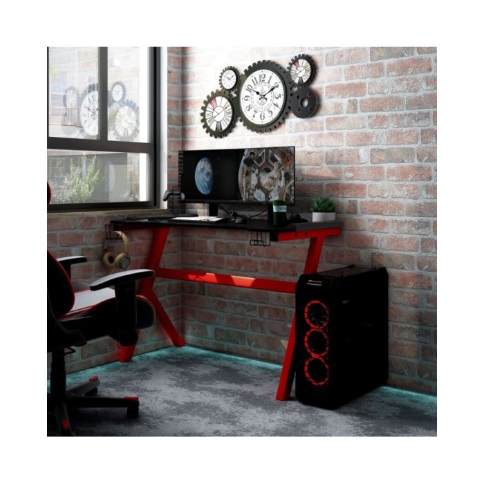 Bureau de jeu à LED en forme de Y Noir et rouge 110x60x75 cm