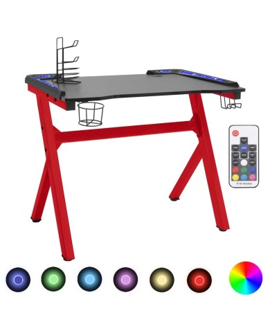 Bureau de jeu à LED en forme de Y Noir et rouge 110x60x75 cm