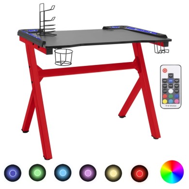 Bureau de jeu à LED en forme de Y Noir et rouge 110x60x75 cm