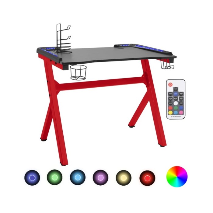 Bureau de jeu à LED en forme de Y Noir et rouge 110x60x75 cm