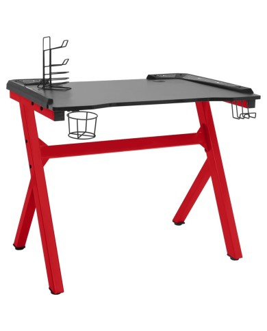 Bureau de jeu à LED en forme de Y Noir et rouge 110x60x75 cm