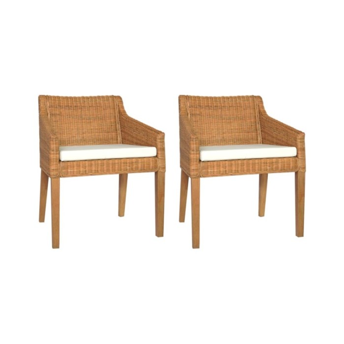 Chaises à dîner avec coussins 2 pcs Marron Clair Rotin naturel