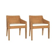 Chaises à dîner avec coussins 2 pcs Marron Clair Rotin naturel