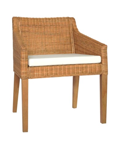 Chaises à dîner avec coussins 2 pcs Marron Clair Rotin naturel