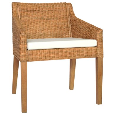Chaises à dîner avec coussins 2 pcs Marron Clair Rotin naturel