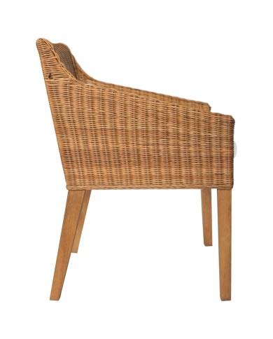 Chaises à dîner avec coussins 2 pcs Marron Clair Rotin naturel