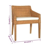 Chaises à dîner avec coussins 2 pcs Marron Clair Rotin naturel