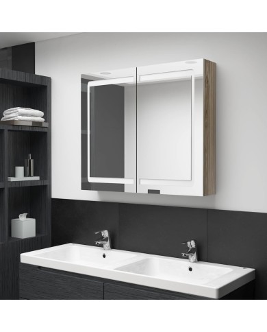 Armoire de salle de bain à miroir LED Chêne 80x12x68 cm