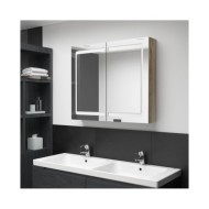 Armoire de salle de bain à miroir LED Chêne 80x12x68 cm