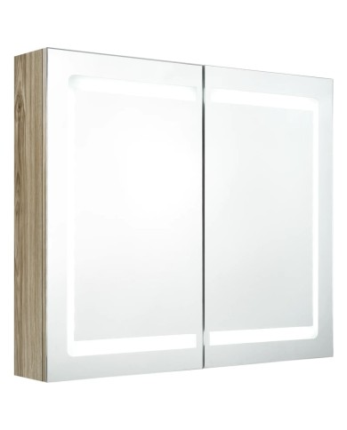 Armoire de salle de bain à miroir LED Chêne 80x12x68 cm