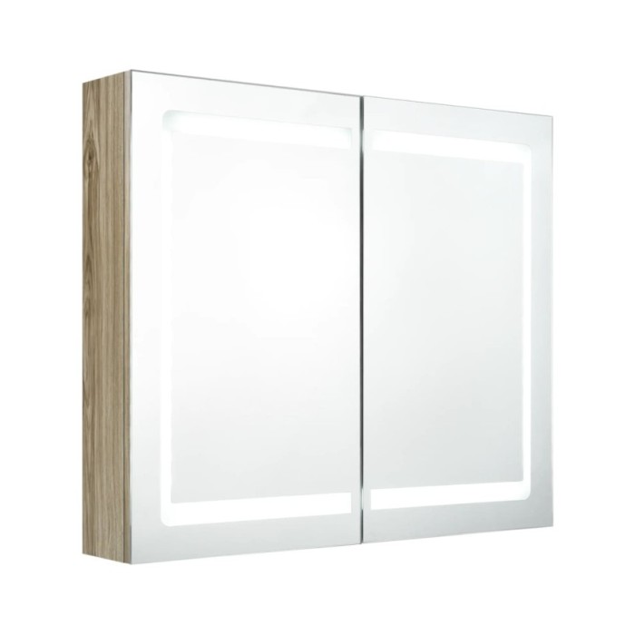 Armoire de salle de bain à miroir LED Chêne 80x12x68 cm