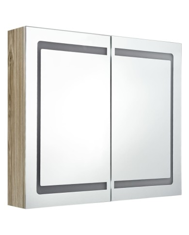 Armoire de salle de bain à miroir LED Chêne 80x12x68 cm