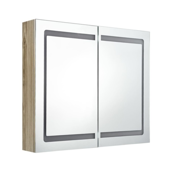 Armoire de salle de bain à miroir LED Chêne 80x12x68 cm